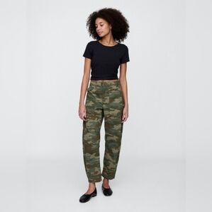 Gap High Rise Barrel Khakis Pants green camo